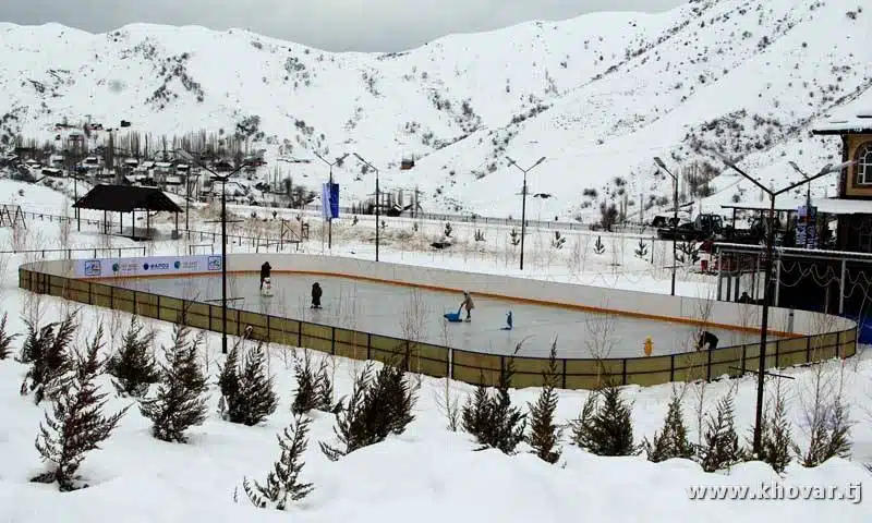 Visitors ice skating at the Ice Skating Arena in Safed-Dara Resort